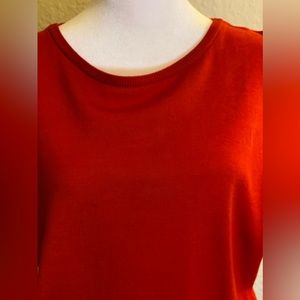 Jaeger Cotton Knit Short Sleeve Sweater. Women’s Top with Crew Neck. Clear Red.